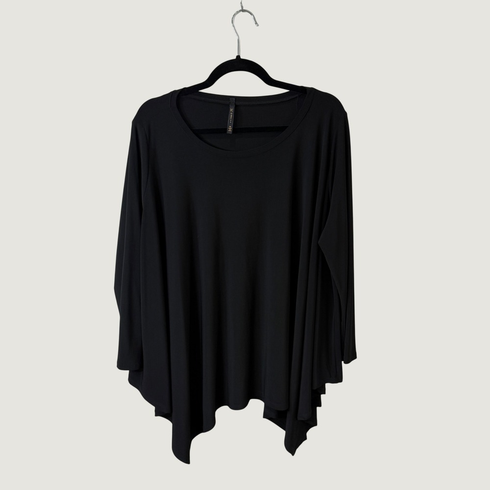 IC by Connie K Black Sharkbite Top XL Handkerchief Hem Minimalist Lagenlook